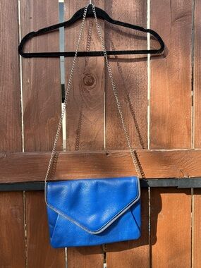 Halogen Genuine Leather Navy Blue Chain Strap Crossbody Bag